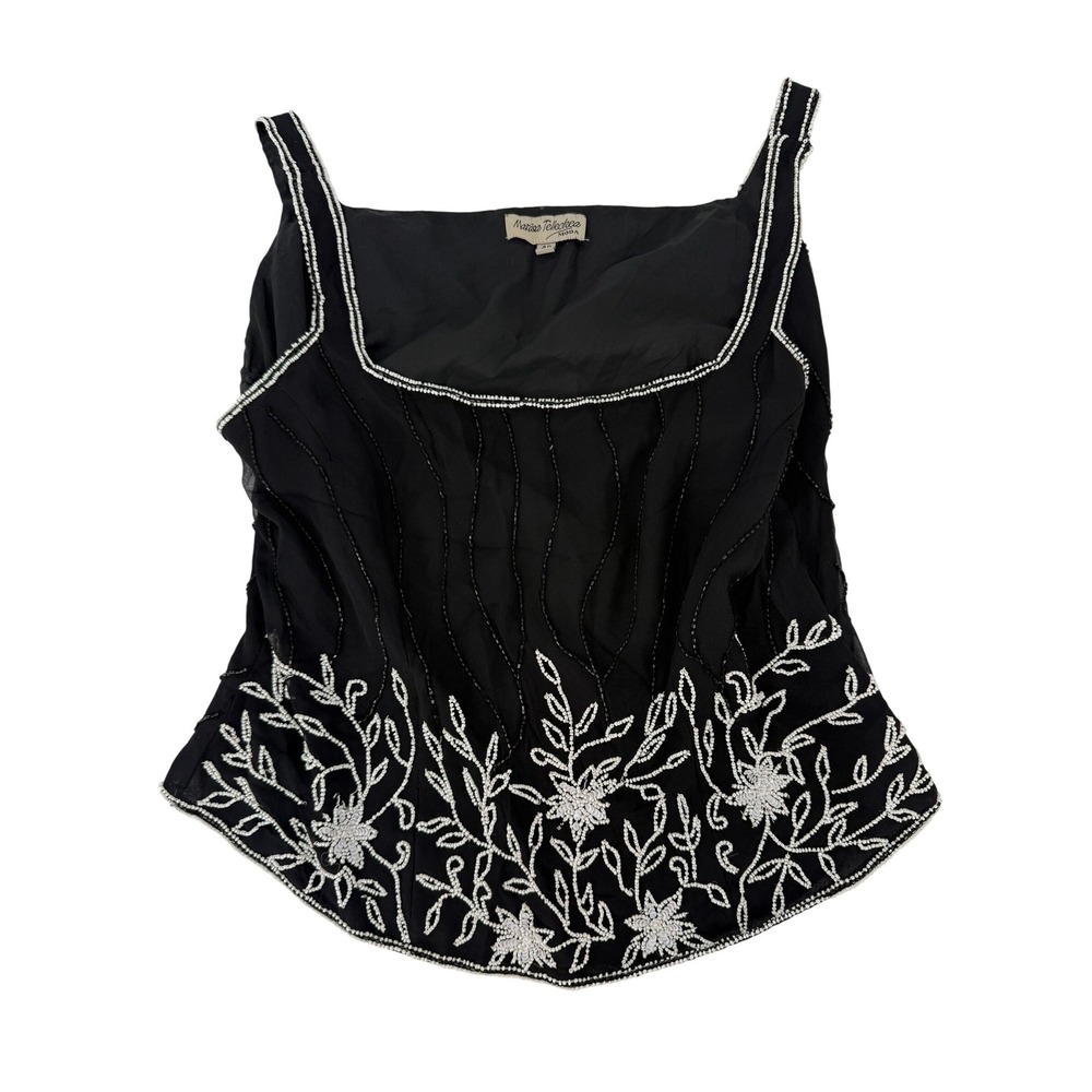 Marisa Tellechea Vintage 80s Black 100% Silk Beaded Fairy Top Artisan